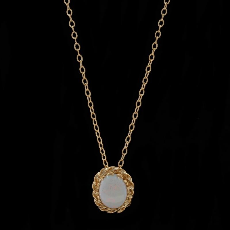 Yellow Gold Australian Opal Pendant Necklace 16