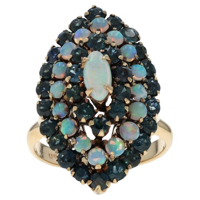 Gelbgold Australischer Opal Saphir Cluster Cocktail Ring -14k Cabochon 4.27ctw