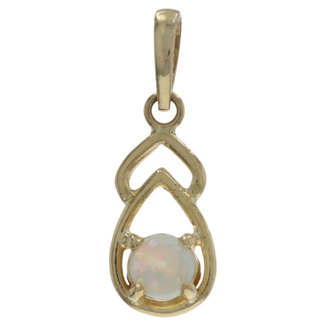 Yellow Gold Australian Opal Solitaire Pendant - 18k Round Cabochon .20ct