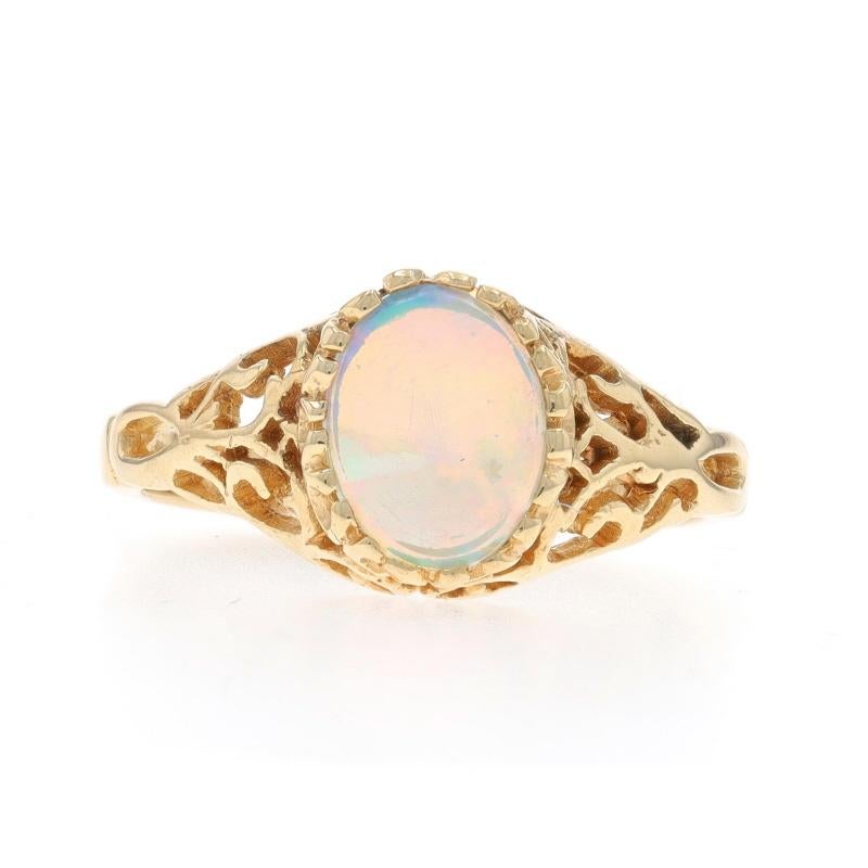 Größe: 6
Gebühr für Größenanpassung: 2 Größen hoch für $40 oder 1 Größe runter für $40

Metallgehalt: 10k Gelbgold

Informationen zu Stein

Natürlicher australischer Opal
Karat(e): .80ct
Schliff: Ovaler Cabochon

Karat gesamt: .80ct

Stil: