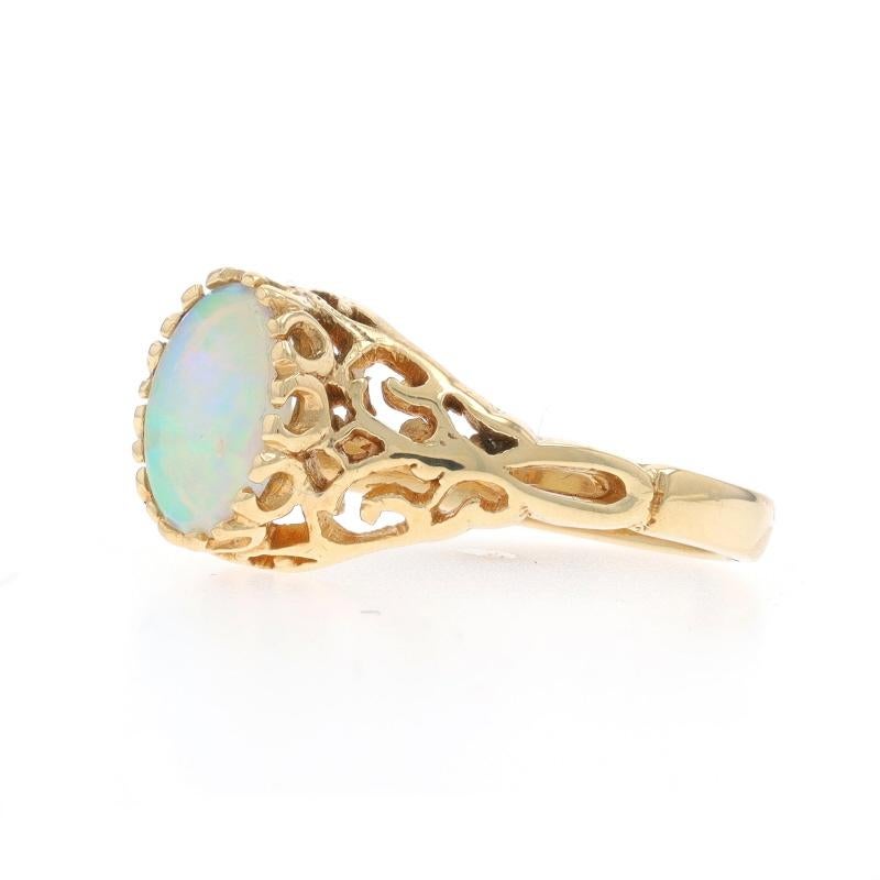 Gelbgold Australischer Opal Solitär Ring - 10k Oval Cabochon .80ct Damen im Angebot