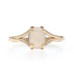 Yellow Gold Australian Opal Solitaire Ring - 14k Oval Cabochon .36ct
