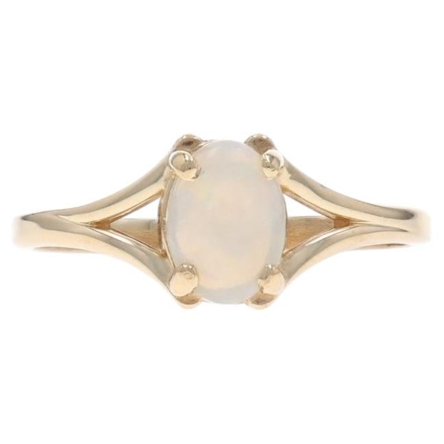 Yellow Gold Australian Opal Solitaire Ring - 14k Oval Cabochon .36ct