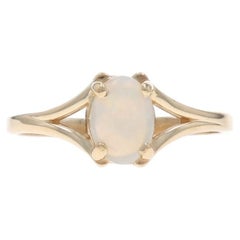 Yellow Gold Australian Opal Solitaire Ring - 14k Oval Cabochon .36ct