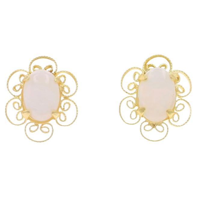 Orecchini in oro giallo con opale australiano - 14k Oval Cab .60ctw Floral Pierced