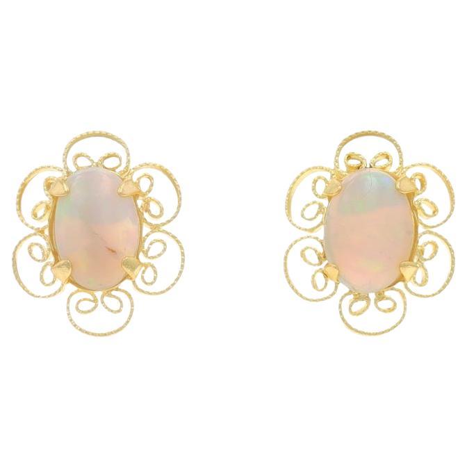 Orecchini in oro giallo con opale australiano - 14k Oval Cab .90ctw Floral Pierced
