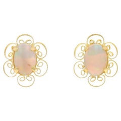 Orecchini in oro giallo con opale australiano - 14k Oval Cab .90ctw Floral Pierced