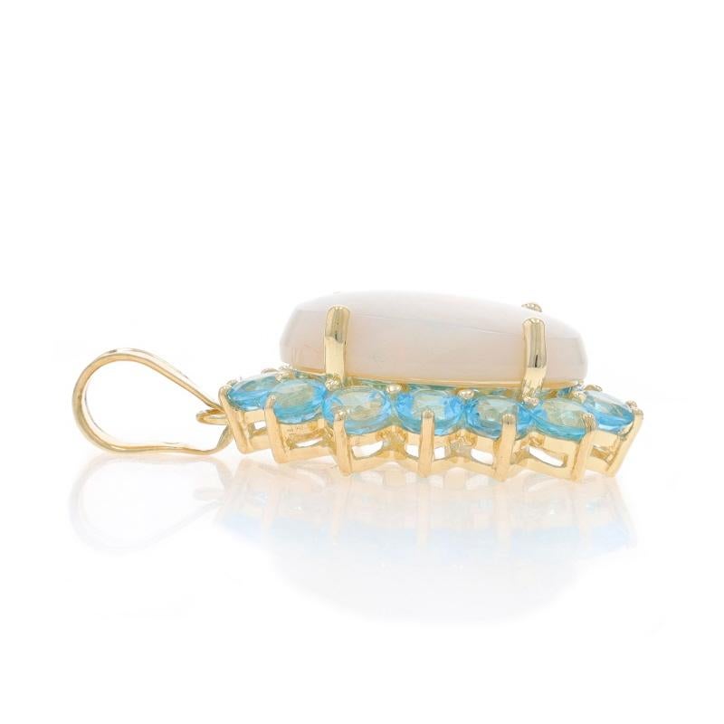 Taille ovale Or Jaune Opale Australienne Topaze Bleue Suisse Halo Pendentif 14k Cab 3.67ctw Floral en vente