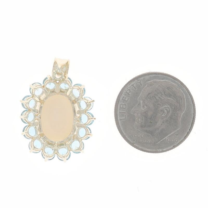 Or Jaune Opale Australienne Topaze Bleue Suisse Halo Pendentif 14k Cab 3.67ctw Floral Excellent état - En vente à Greensboro, NC