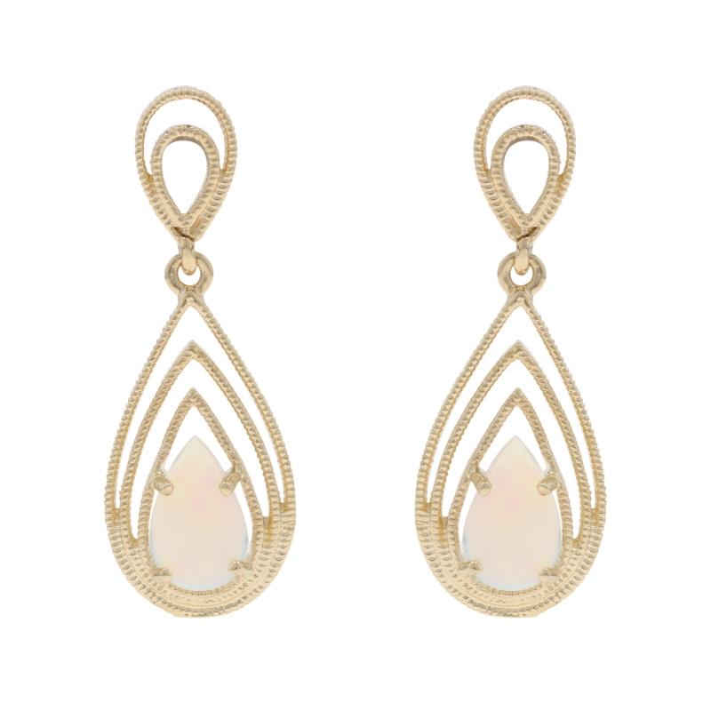 Gelbgold Australischer Opal Teardrop Ohrringe 14k Pear Cab .80ctw durchbohrt