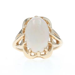 Yellow Gold Australian Opal Vintage Cocktail Solitaire Ring -14k Oval Cab 3.08ct