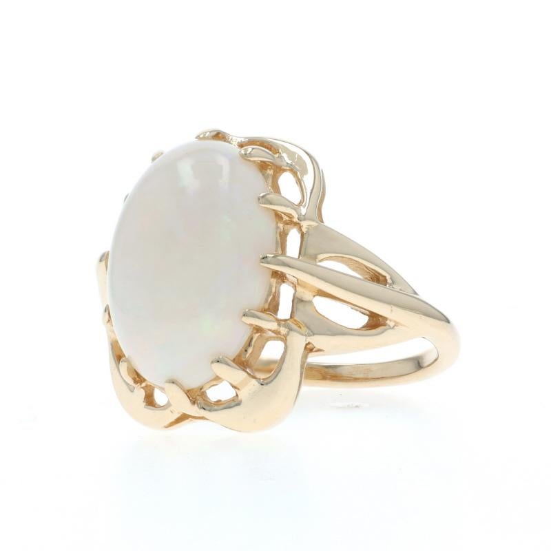 Gelbgold Australischer Opal Vintage Cocktail Solitär Ring -14k Oval Cab 3.08ct im Zustand „Hervorragend“ im Angebot in Greensboro, NC