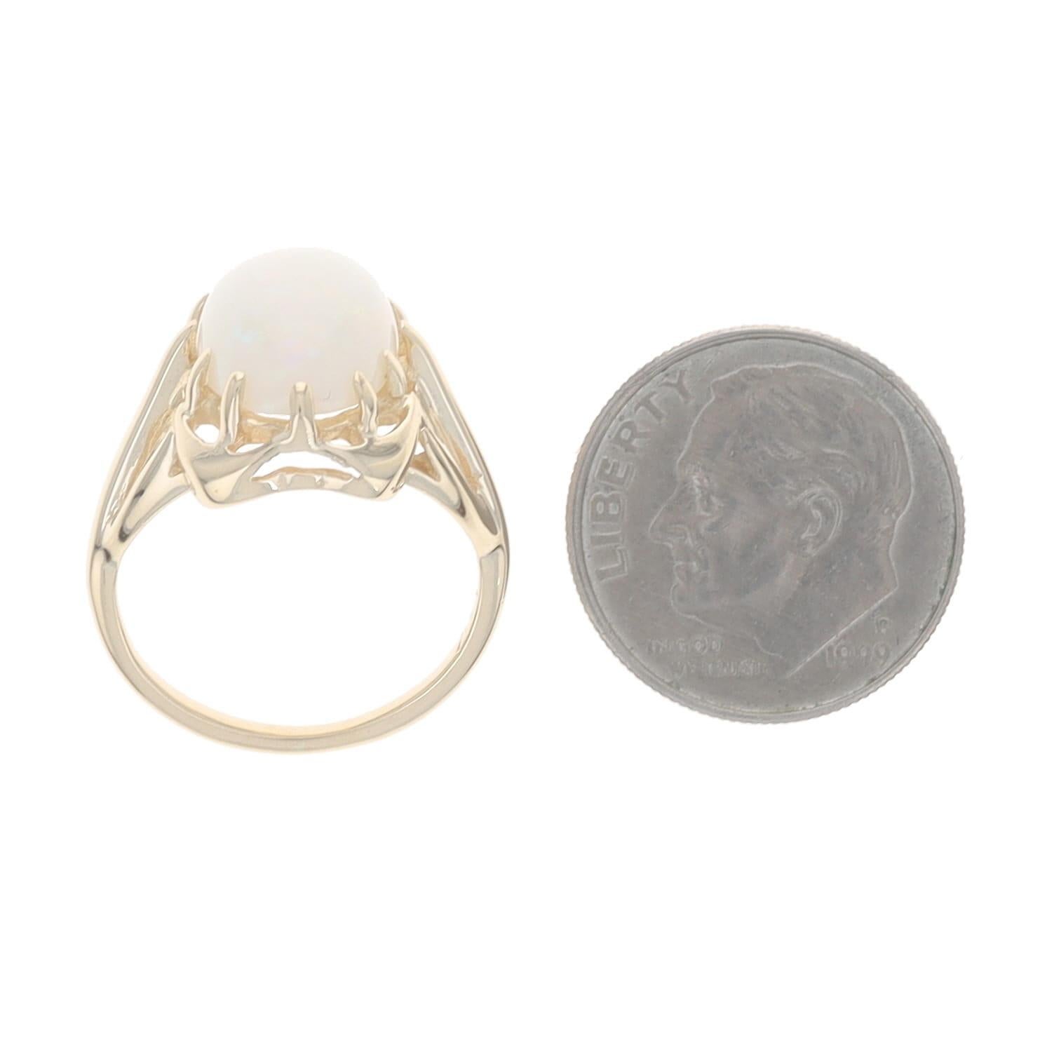 Gelbgold Australischer Opal Vintage Cocktail Solitär Ring -14k Oval Cab 3.08ct im Angebot 1