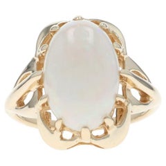 Yellow Gold Australian Opal Vintage Cocktail Solitaire Ring -14k Oval Cab 3.08ct