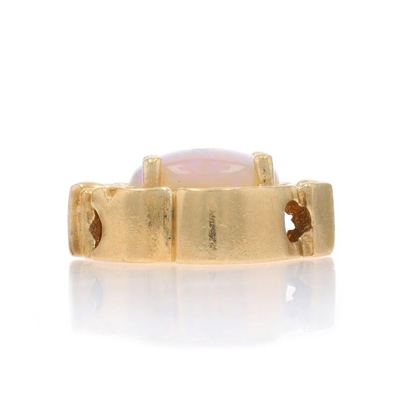 Oval Cut Yellow Gold Australian Opal Vintage Slide Charm - 14k Oval Cabochon 1.30ct For Sale