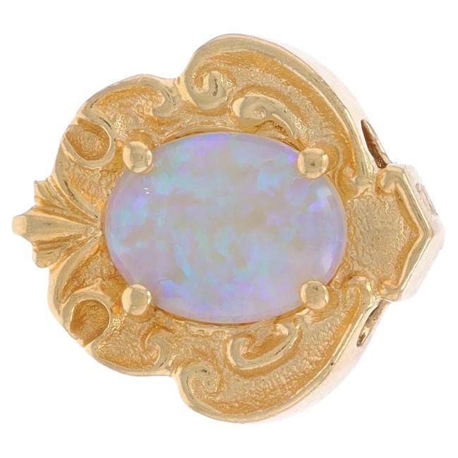 Yellow Gold Australian Opal Vintage Slide Charm - 14k Oval Cabochon 1.30ct For Sale