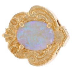 Yellow Gold Australian Opal Vintage Slide Charm - 14k Oval Cabochon 1.30ct