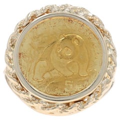 Yellow Gold Authentic 1/20 oz Chinese Panda Coin Ring 14k .999