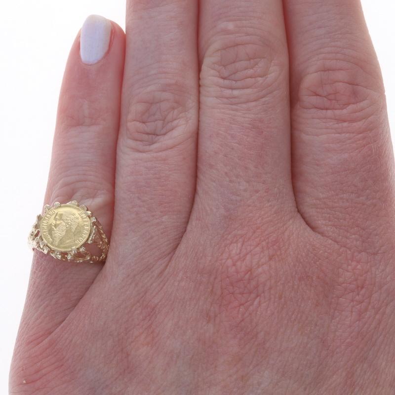 Moneta d'oro giallo autentica 1865 Peso messicano Maximiliano Emperador Anello 14k 22k In condizioni ottime in vendita a Greensboro, NC