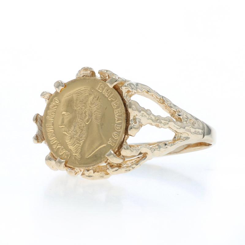 Donna Moneta d'oro giallo autentica 1865 Peso messicano Maximiliano Emperador Anello 14k 22k in vendita