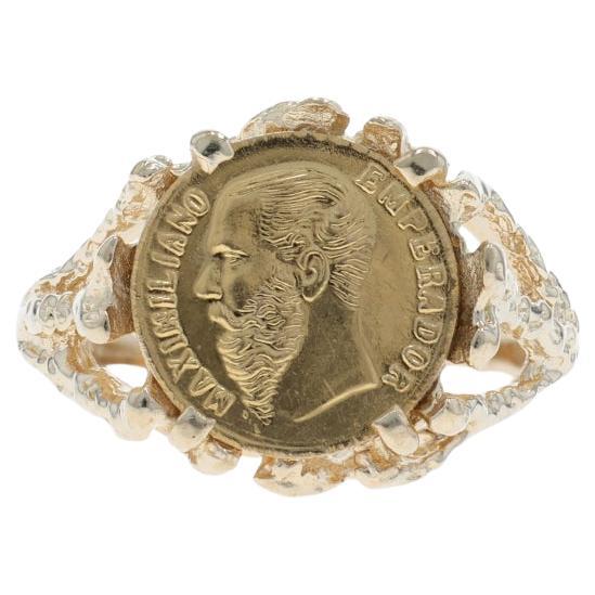 Moneta d'oro giallo autentica 1865 Peso messicano Maximiliano Emperador Anello 14k 22k