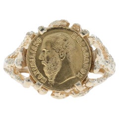 Yellow Gold Authentic 1865 Mexican Peso Maximiliano Emperador Coin Ring 14k 22k