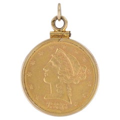 Yellow Gold Authentic 1886 Liberty Head $5 Coin Pendant 14k & 90% U.S. Currency