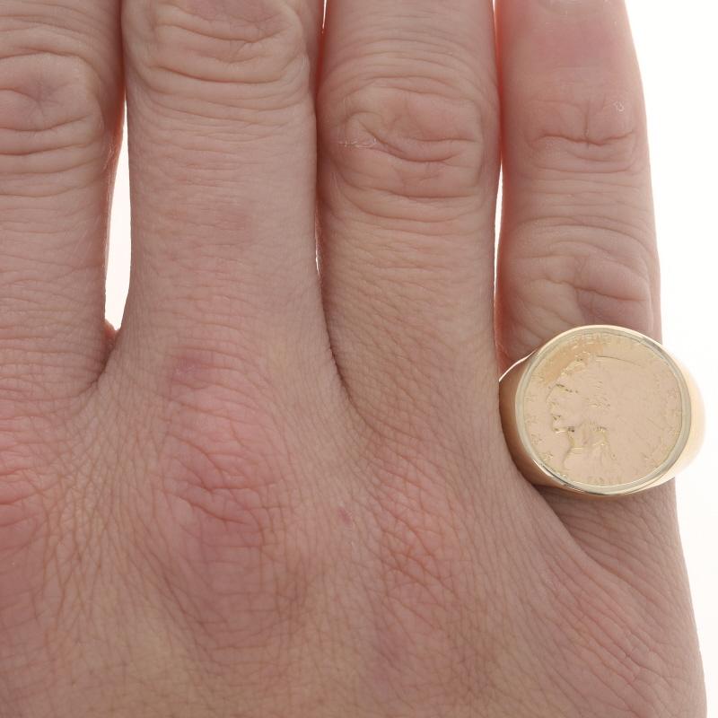 Anello di monete da uomo in oro giallo autentico 1911 $2,50 Quarter Eagle, oro 14k .900 In condizioni ottime in vendita a Greensboro, NC