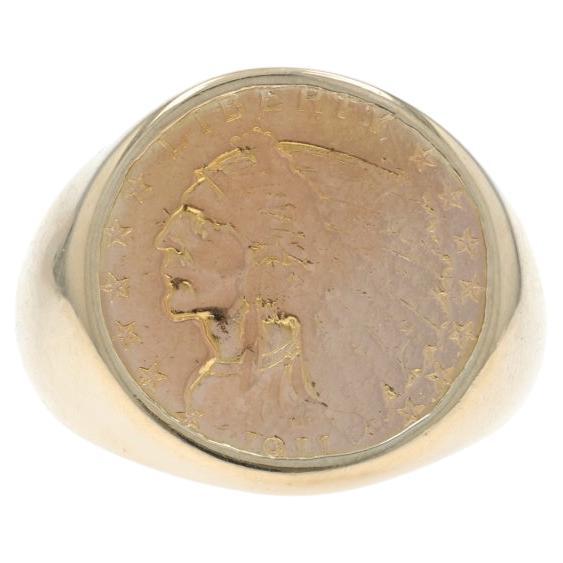 Anello di monete da uomo in oro giallo autentico 1911 $2,50 Quarter Eagle, oro 14k .900