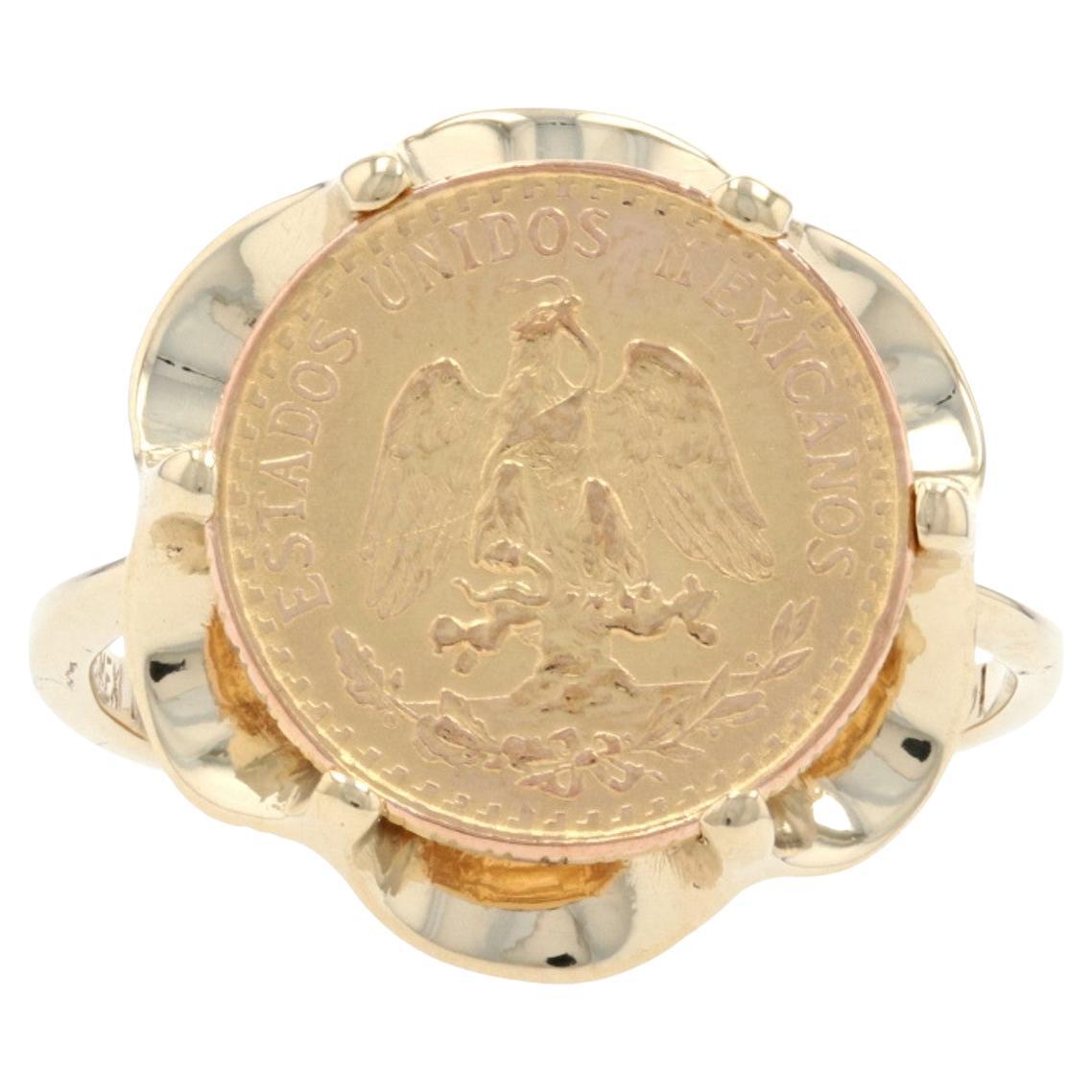 Yellow Gold Authentic 1945 Dos Pesos Coin Ring 14k 
90% Fine Gold Mexico