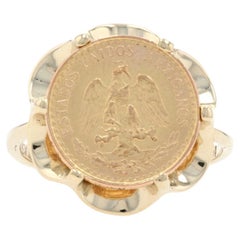 Yellow Gold Authentic 1945 Dos Pesos Coin Ring 14k & 90% Fine Gold Mexico