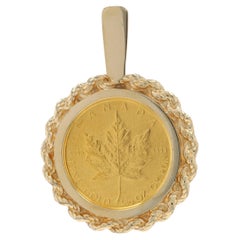 Or Jaune Authentique 1985 Canadian $5 Maple Leaf Coin Pendant 14k & 1/10oz 999