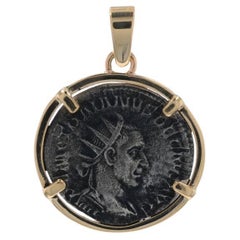 Authentischer römischer Doppel-Denarius- Münz-Anhänger aus Gelbgold - 14k Trajan Decius
