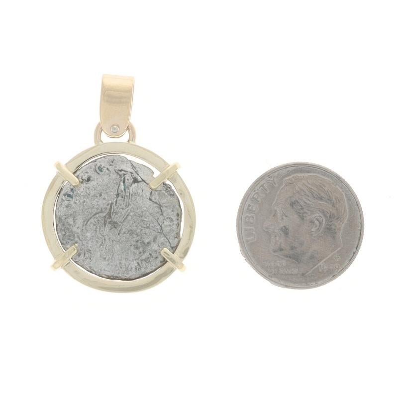 Yellow Gold Authentic Septimius Severus Denarius Coin Pendant 14k Ancient Moneta In Excellent Condition In Greensboro, NC