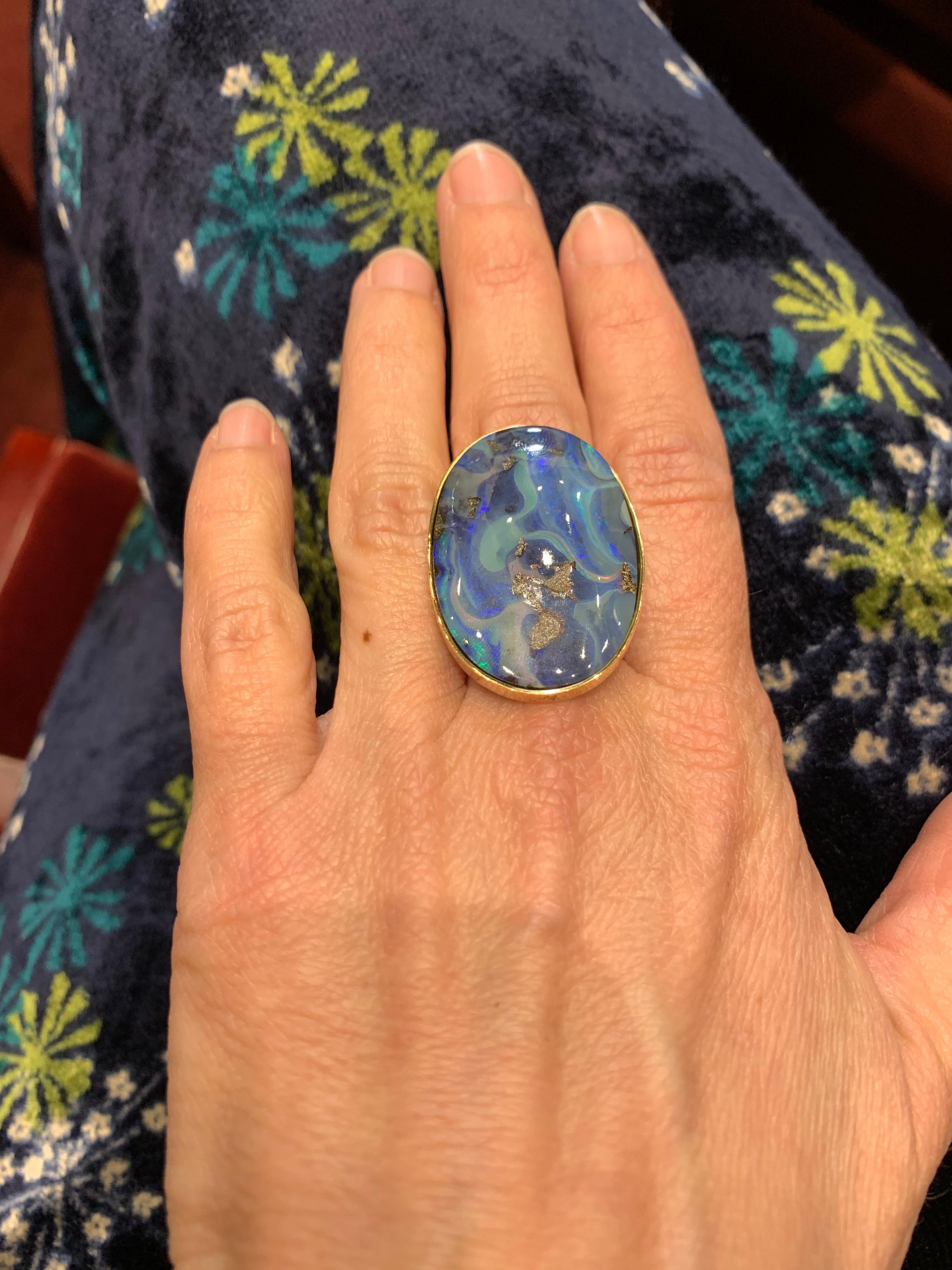 Yellow Gold Autralian Boulder Opal Cocktail Ring For Sale 4