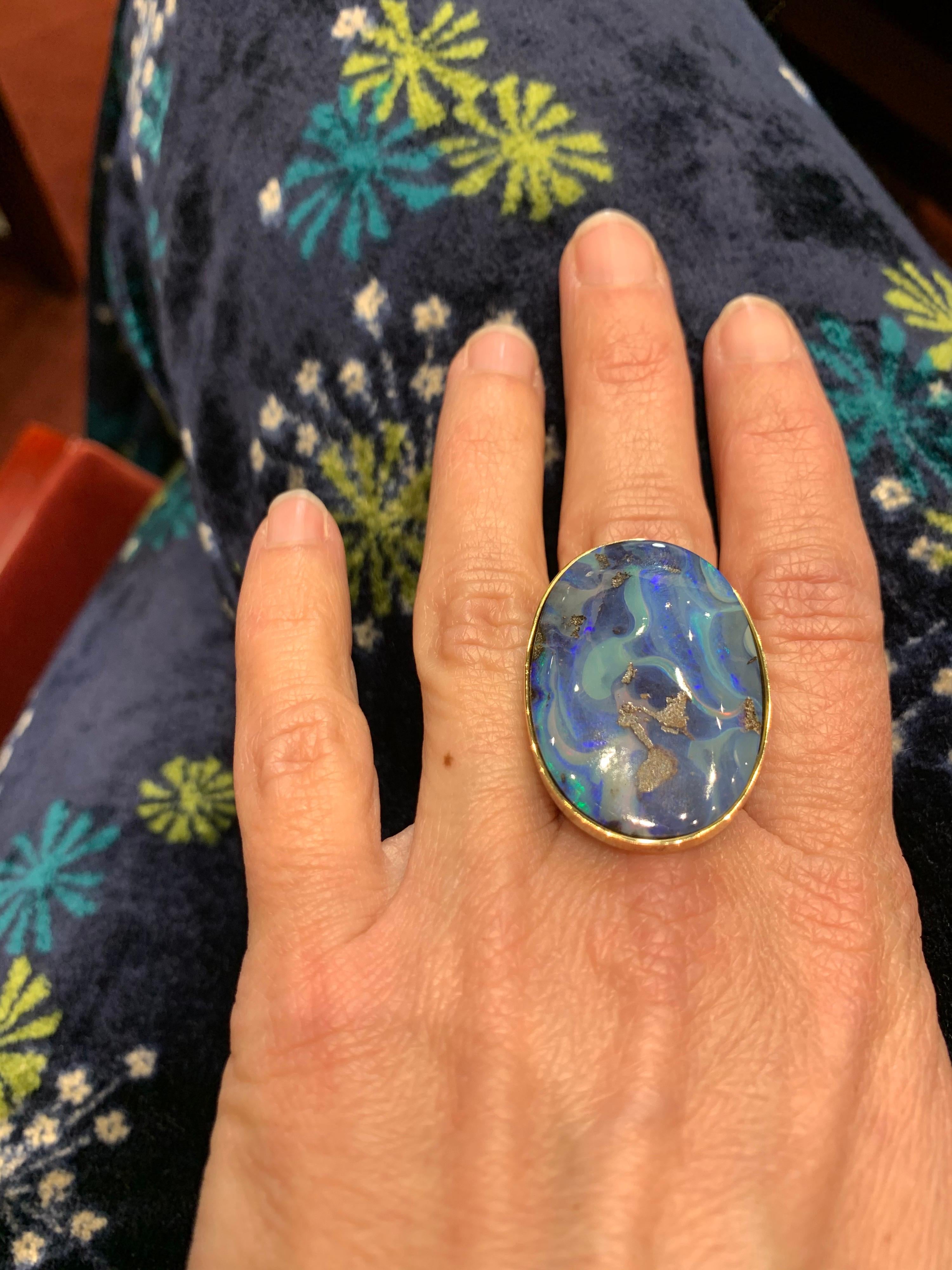 Yellow Gold Autralian Boulder Opal Cocktail Ring For Sale 1