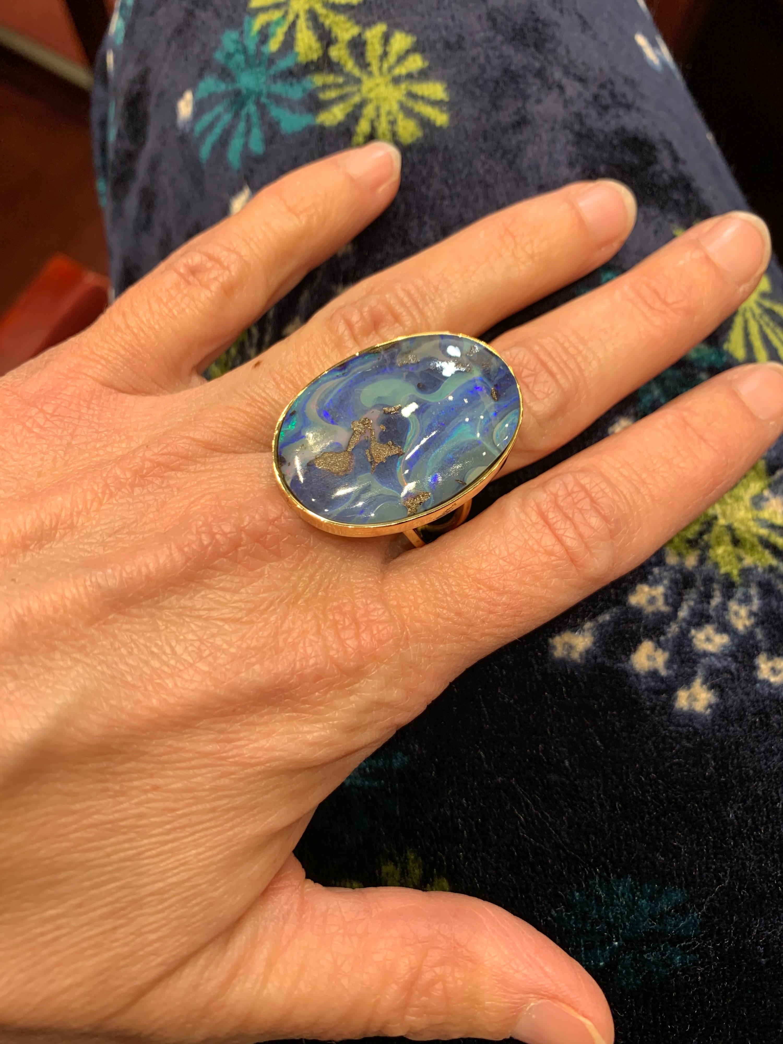 Yellow Gold Autralian Boulder Opal Cocktail Ring For Sale 2