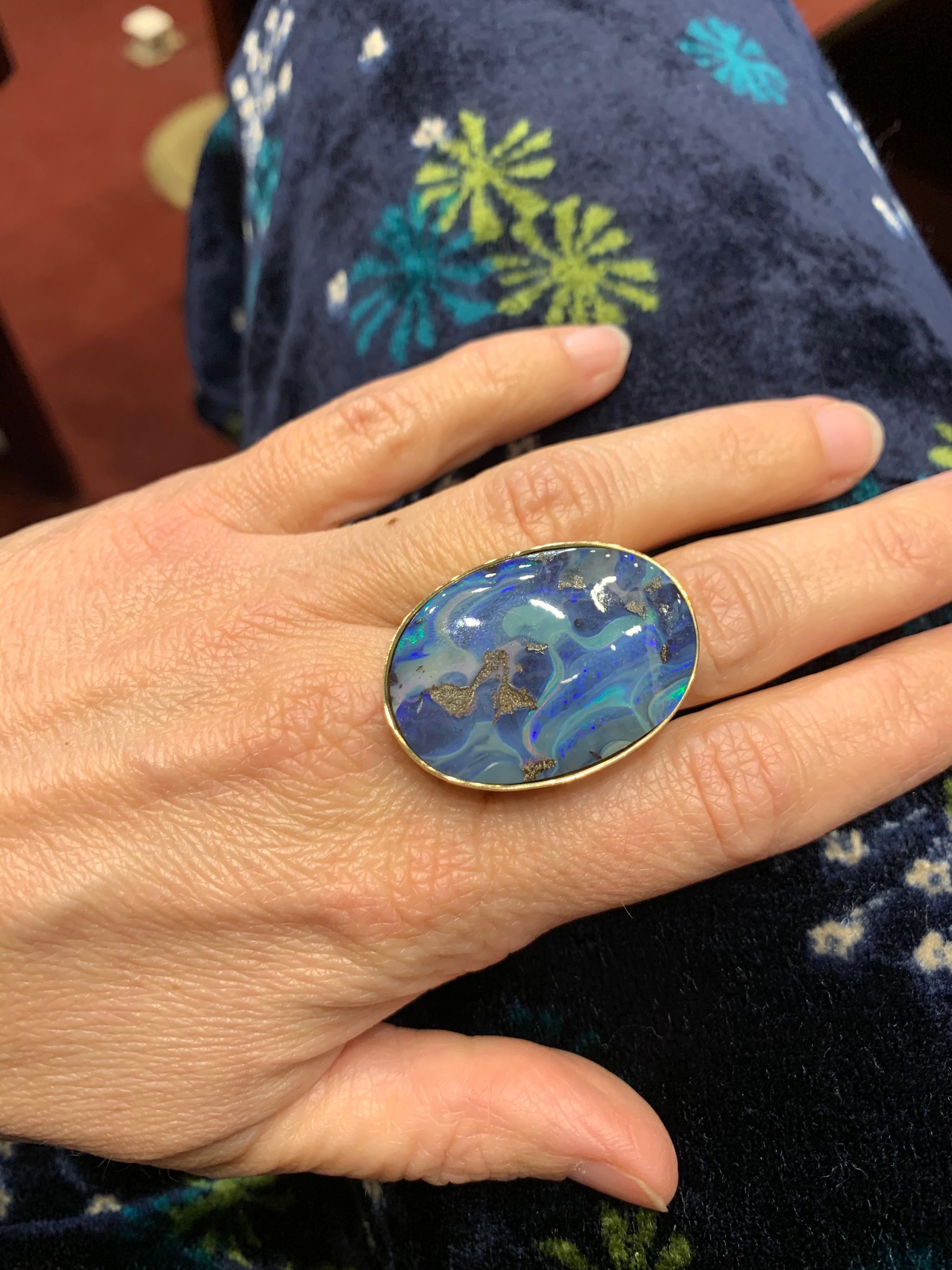 Yellow Gold Autralian Boulder Opal Cocktail Ring For Sale 3