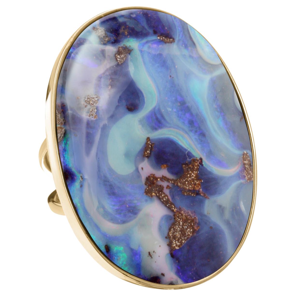 Yellow Gold Autralian Boulder Opal Cocktail Ring For Sale