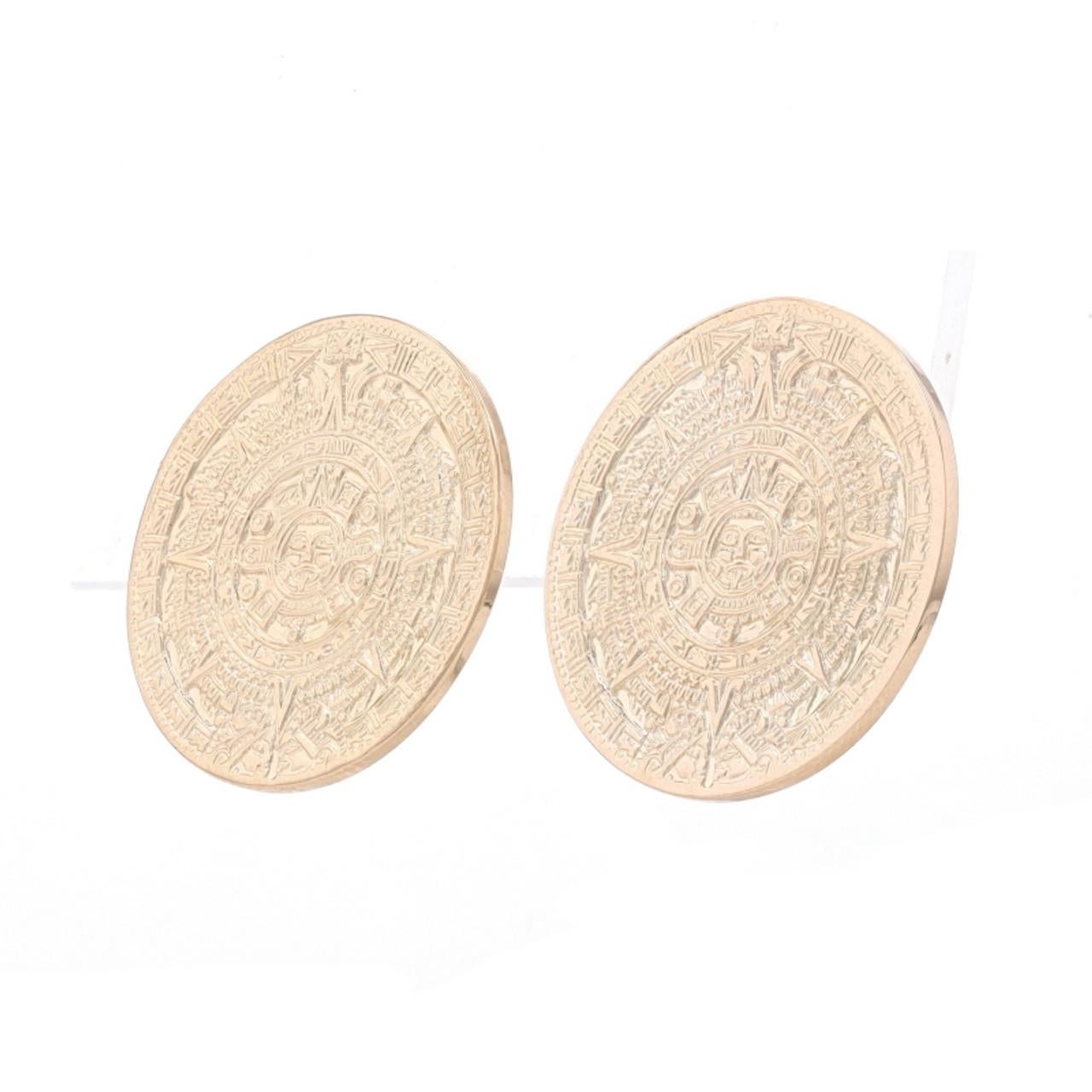 Yellow Gold Aztec Calendar Large Stud Earrings 14k Ancient Mesoamerica Clip-Ons

Additional information:
Material: Metal 14k Yellow Gold
Style: Large Stud
Fastening Type: Non-Pierced Clip-On Closures
Theme: Aztec Calendar, Ancient