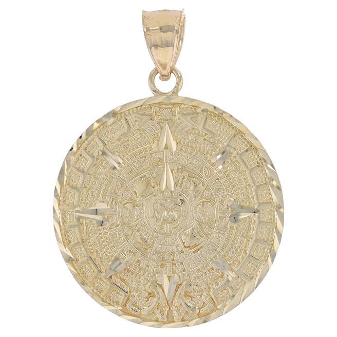 Yellow Gold Aztec Calendar Pendant - 14k Ancient Mesoamerica For Sale