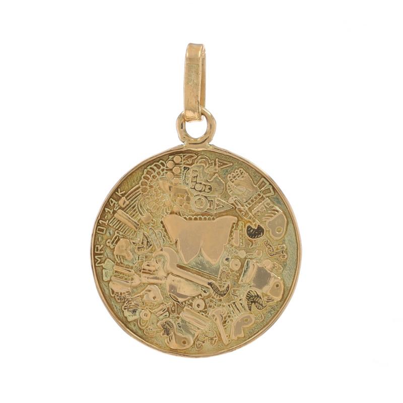 Gelbgold Aztec Calender Anhänger - 14k Antiker Mesoamerica Kreis aus Gelbgold im Zustand „Hervorragend“ in Greensboro, NC