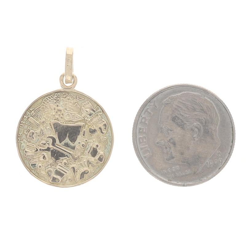 Gelbgold Aztec Calender Anhänger - 14k Antiker Mesoamerica Kreis aus Gelbgold f�ür Damen oder Herren