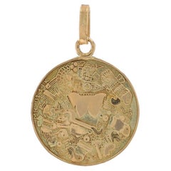 Gelbgold Aztec Calender Anhänger - 14k Antiker Mesoamerica Kreis aus Gelbgold