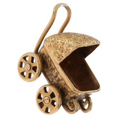 Yellow Gold Baby Carriage Charm - 14k Infant Pram Stroller Mom's Keepsake Moves
