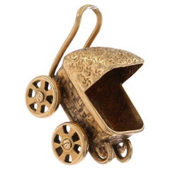 Yellow Gold Baby Carriage Charm - 14k Infant Pram Stroller Mom's Keepsake Moves