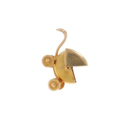Yellow Gold Baby Stroller Charm - 10k Infant Pram Carriage Moves