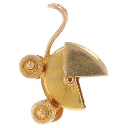 Yellow Gold Baby Stroller Charm - 10k Infant Pram Carriage Moves