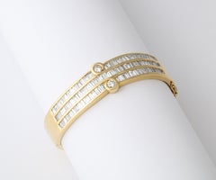 Yellow gold Baguette and Round Diamond Bangle