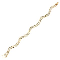 Vintage Yellow Gold Baguette Diamond Curved Bracelet